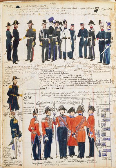 Uniformen der piemontesischen Armee von 1845-1846, Farbtafel von Quinto Cenni von Quinto Cenni