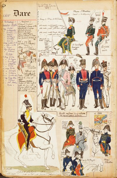 Verschiedene Uniformen, von Quinto Cenni, Farbtafel, circa 1815 von Quinto Cenni