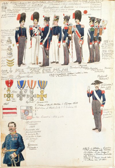 Verschiedene Uniformen des Herzogtums Lucca von Quinto Cenni, Farbtafel von Quinto Cenni