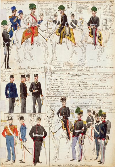 Verschiedene Uniformen des Herzogtums Modena von Quinto Cenni, Farbtafel von Quinto Cenni