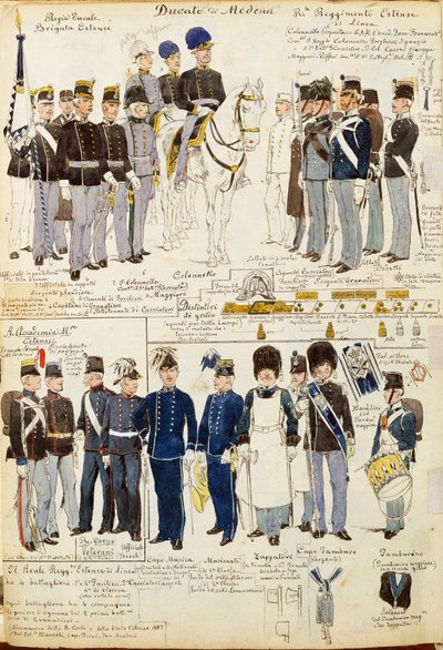 Verschiedene Uniformen des Herzogtums Modena von Quinto Cenni, Farbtafel von Quinto Cenni