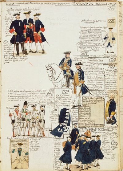 Verschiedene Uniformen des Herzogtums Modena von Quinto Cenni, Farbtafel von Quinto Cenni