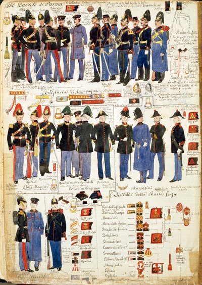 Verschiedene Uniformen des Herzogtums Parma von Quinto Cenni