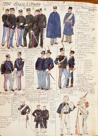 Verschiedene Uniformen des Königreichs Italien, Farbtafel von Quinto Cenni von Quinto Cenni