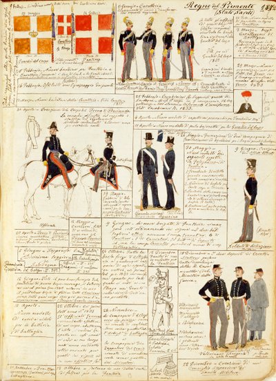 Verschiedene Uniformen des Königreichs Sardinien, Farbtafel von Quinto Cenni von Quinto Cenni