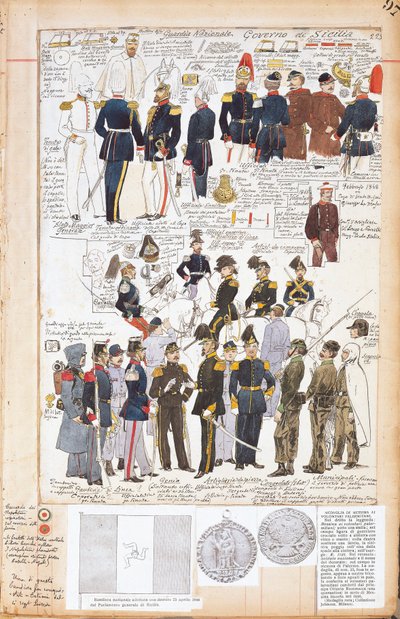Verschiedene Uniformen der Provisorischen Regierung von Sizilien von Quinto Cenni, Farbtafel von Quinto Cenni