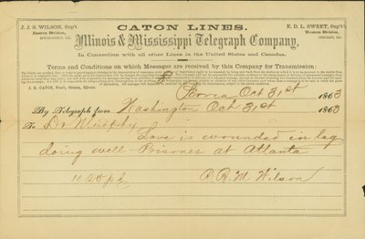 Liebe ist ins Bein verwundet und erholt sich gut – Gefangener in Atlanta. von R. B. M. Wilson