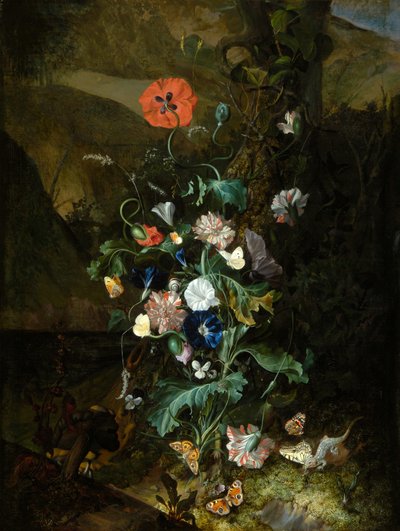 Ein Arrangement von Blumen bei einem Baumstamm, ca. 1683 von Rachel Ruysch