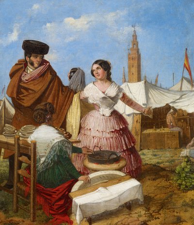 Flirten an einem Kringelstand auf der Messe von Sevilla von Rafael Benjumea