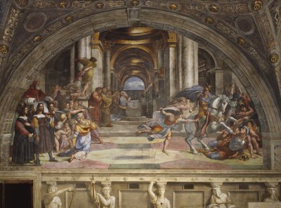 Die Vertreibung des Heliodorus aus dem Tempel, Stanza di Eliodoro, 1511-12 von Raffaello Sanzio Raphael