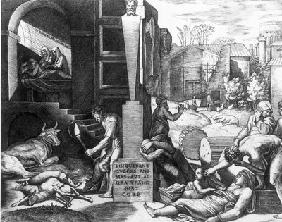 Die Pest bei Tieren und Menschen von Raffaello Sanzio Raphael