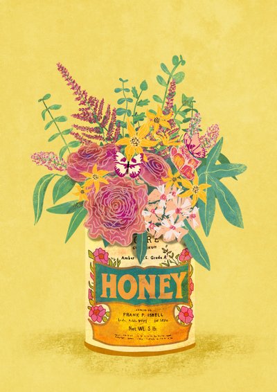 Blumen in einer Vintage-Honigdose von Raissa Oltmanns