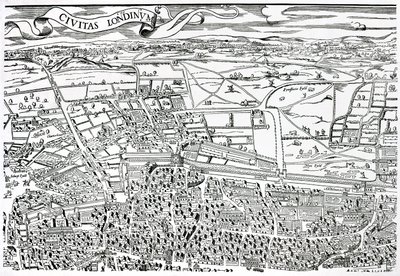 Detail von London nördlich der Stadt aus Civitas Londinium von Ralph Agas
