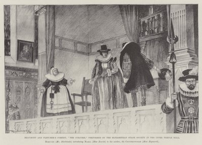 Beaumont und Fletchers Komödie, Der Geck, aufgeführt von der Elizabethan Stage Society in der Inner Temple Hall von Ralph Cleaver
