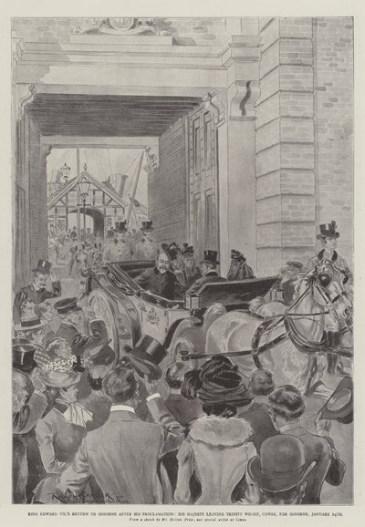 Rückkehr von König Edward VII. nach Osborne nach seiner Proklamation, Seine Majestät verlässt Trinity Wharf, Cowes, nach Osborne, 24. Januar von Ralph Cleaver