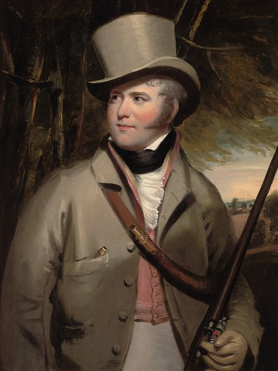Porträt eines Gentlemans mit Jagdgewehr in einer Landschaft von Ramsay Richard Reinagle