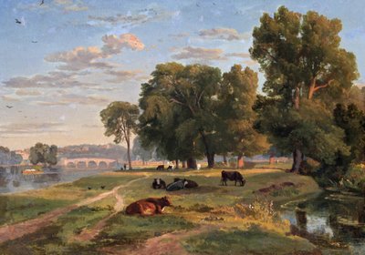 Thames bei Richmond vom Middlesex-Ufer, Blick auf die Brücke von Ramsay Richard Reinagle