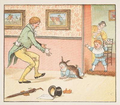 Baby Bunting in Kaninchenfell gewickelt, aus The Hey Diddle Diddle Picture Book, veröffentlicht 1882 von Randolph Caldecott