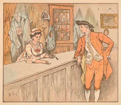 Kunde in einem Pfandhaus, um 1885, 1934 von Randolph Caldecott