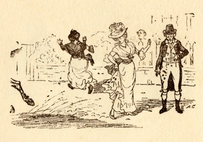 John Gilpins Pferd spritzt Schlamm auf das Kleid einer Frau, 1878, um 1918 von Randolph Caldecott