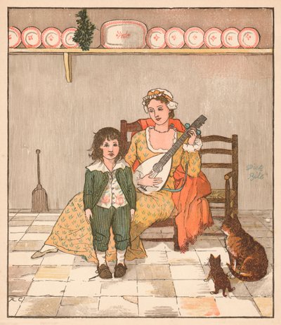 Meister Bill Primrose bereitet sich darauf vor, die Geschichte zu singen, um 1879 von Randolph Caldecott