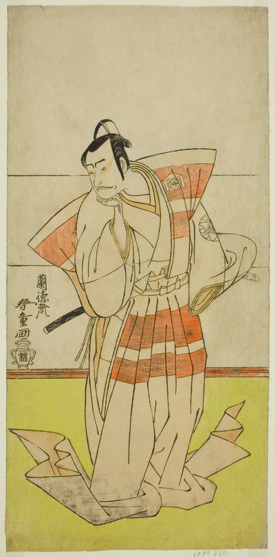 Der Schauspieler Nakamura Nakazo I als Kudo Suketsune im Stück Edo no Fuji Wakayagi Soga, aufgeführt im Nakamura-Theater im ersten Monat, 1789 von Rantokusai Shundo