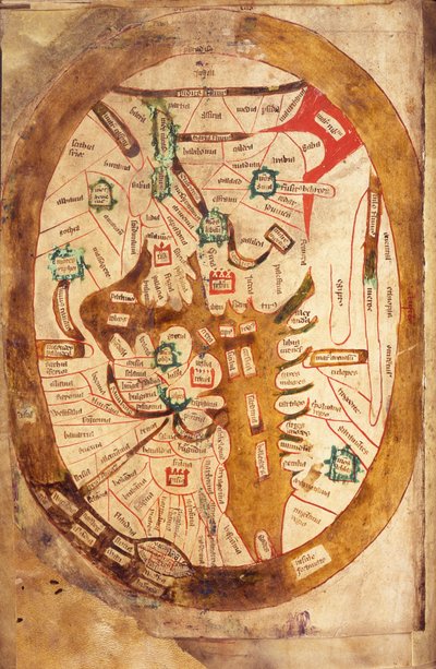 Ms.89 Higden fol.13v Weltkarte von Ranulf Higden