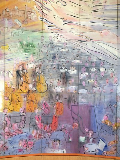 La Fée Électricité, Detail der linken Seite, ein Orchester darstellend von Raoul Dufy