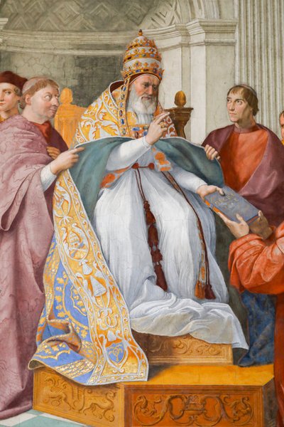 Theologische Tugenden, mit Gregor IX. dargestellt als Julius II. von Raphael
