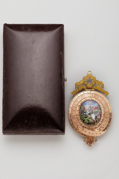 Orden des Hosenbandes - der Kleine Georg - Rückseite des Anhängers, mit einer Miniatur auf Emaille von Sankt Georg im Kampf mit dem Drachen von after Raphael