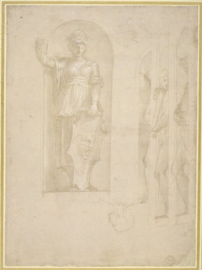 Studien für eine Figur der Minerva und andere Statuen von Raphael