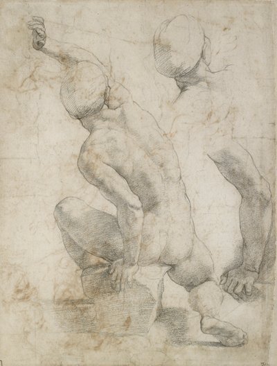 Nackter Mann, der auf einem Stein sitzt von Raphael
