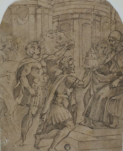 Studie für den Kaiser Konstantin, der dem Papst Silvester die Tiara anbietet von Raphael