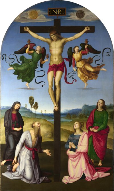 Der gekreuzigte Christus mit der Jungfrau Maria, Heiligen und Engeln von Raphael