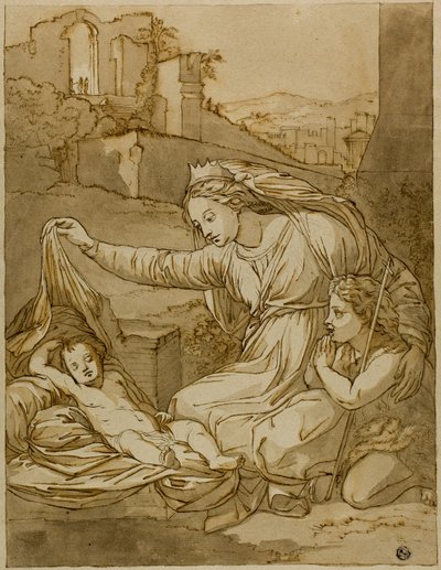 Jungfrau und schlafendes Christuskind mit dem kleinen Johannes dem Täufer von Raphael