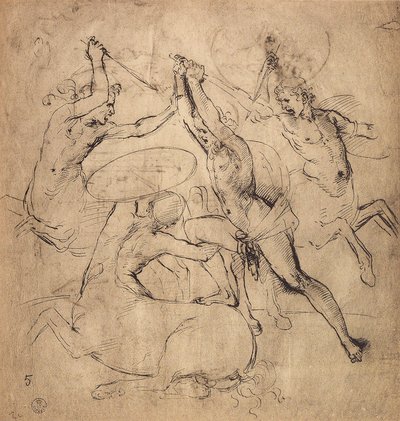Herkules tötet den Zentauren; Zeichnung von Raphael. Gabinetto dei Disegni e delle Stampe, Uffizien, Florenz von Raffaello Sanzio Raphael