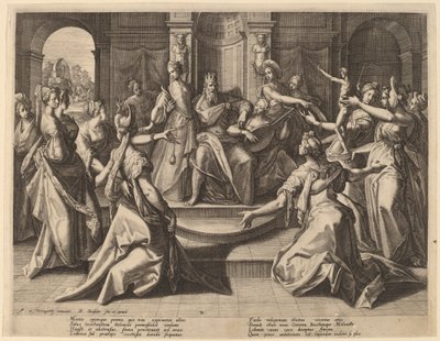Salomo zur Götzenanbetung durch seine Frauen geführt, 1589 von Raphael Sadeler