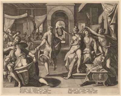 Sardanapalus unter den Konkubinen von Raphael Sadeler I after Joos van Winghe