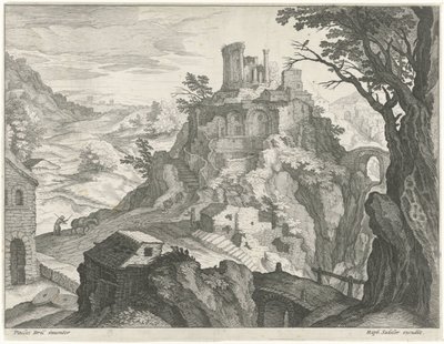 Landschaft mit dem Tempel der Vesta in Tivoli von Raphaël Sadeler (I) (attributed to)