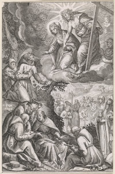 Christus und die Jungfrau Maria erscheinen dem Heiligen Franziskus und seinem Orden von Raphaël Sadeler (I)
