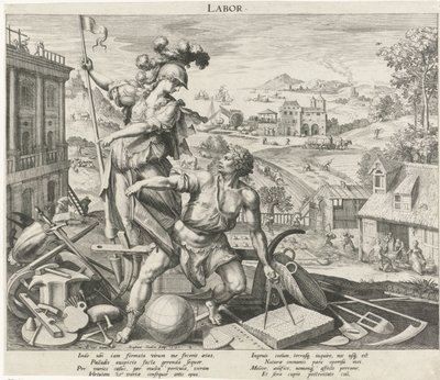Erwachsensein unter dem Einfluss von Arbeit (Die vier Lebensalter) von Raphaël Sadeler (I)