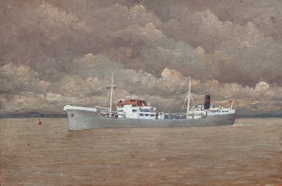 Fracht auf der Gironde-Mündung mit stürmischem Himmel von Raymond Bonnefon