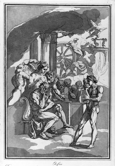 Orpheus in der Unterwelt bittet Minos um seine Frau Eurydike. Aquarellzeichnung von Raimondo La Fage von Raymond Lafage