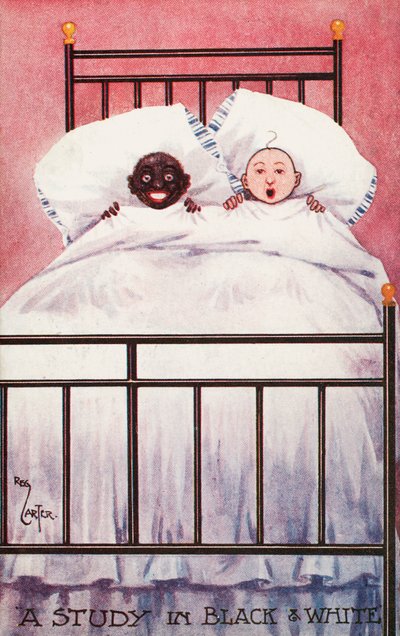 Schwarze und weiße Kinder im Bett von Reg Carter