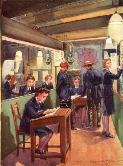 Kontrollraum des britischen National Fire Service im Krieg, Zweiter Weltkrieg von Reginald Mills