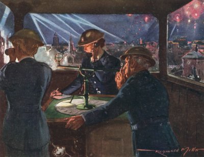 Beobachtungsposten des britischen Nationalen Feuerwehrdienstes während eines Luftangriffs, Zweiter Weltkrieg von Reginald Mills