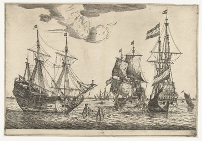 Drei festgemachte Segelschiffe von Reinier Nooms