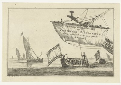 Staatsschaluppe und Segelschiffe auf ruhigem Wasser von Reinier Nooms