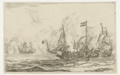 Seeschlacht mit Übernahme eines Schiffes von Reinier Nooms