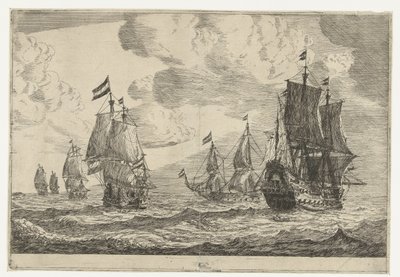 Sechs Segelschiffe auf offener See von Reinier Nooms